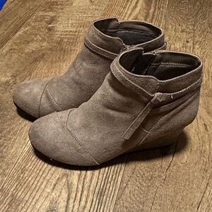 Suede Ankle Wedge Booties in Taupe